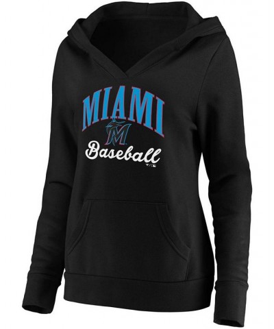 Plus Size Black Miami Marlins Victory Script Crossover Neck Pullover Hoodie Black $36.00 Sweatshirts