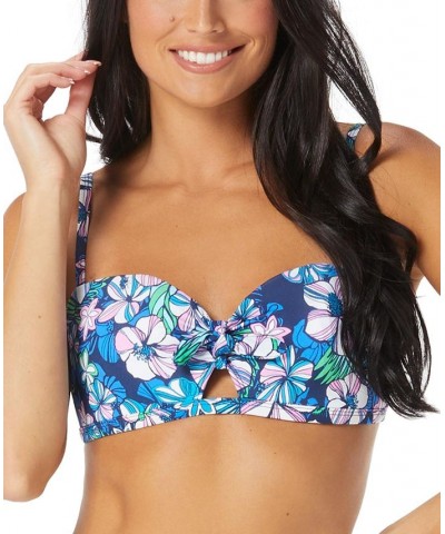 Beka Floral-Print Bow Bikini Top Azure $25.64 Swimsuits