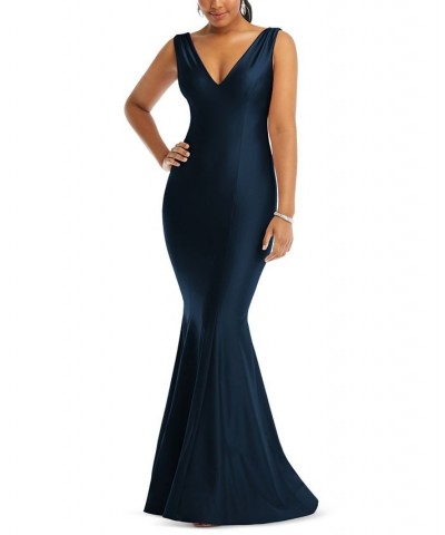 Women's Ruched-Shoulder Sleeveless Mermaid Gown Blue $147.84 Dresses