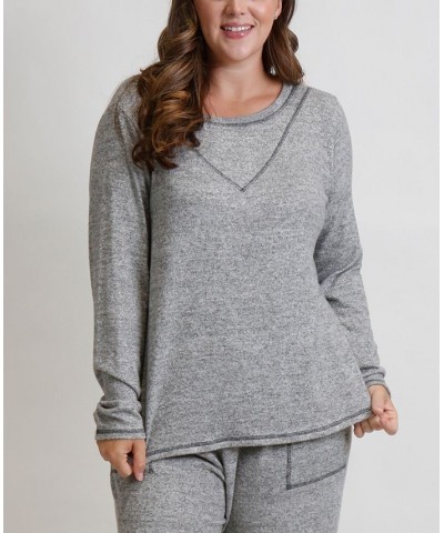 Women's Plus Size Cozy Contrast Stitch Tee Open Gray $29.40 Tops