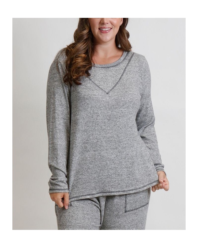 Women's Plus Size Cozy Contrast Stitch Tee Open Gray $29.40 Tops