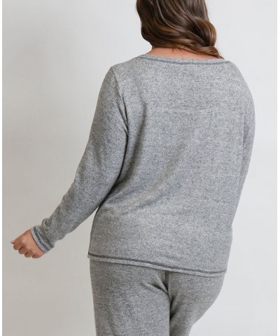 Women's Plus Size Cozy Contrast Stitch Tee Open Gray $29.40 Tops