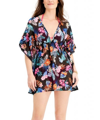 Juniors' V-Neck Printed Cover Up Black/Pink Glow $26.88 Swimsuits