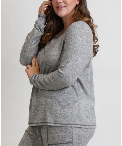 Women's Plus Size Cozy Contrast Stitch Tee Open Gray $29.40 Tops