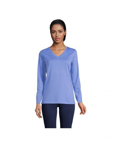 Women's Relaxed Supima Cotton Long Sleeve V-Neck T-Shirt Blue $29.97 Tops