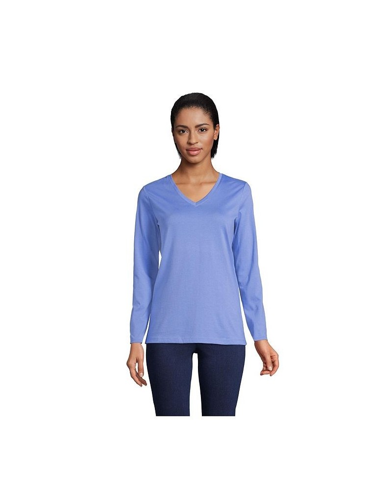 Women's Relaxed Supima Cotton Long Sleeve V-Neck T-Shirt Blue $29.97 Tops