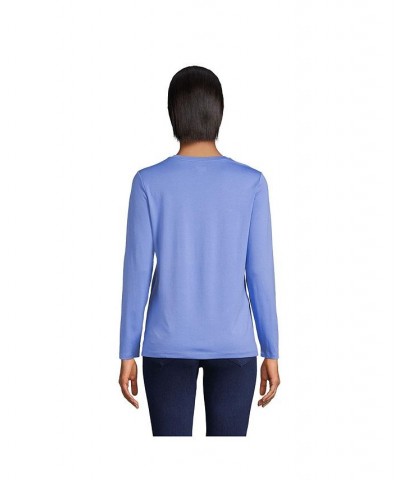 Women's Relaxed Supima Cotton Long Sleeve V-Neck T-Shirt Blue $29.97 Tops