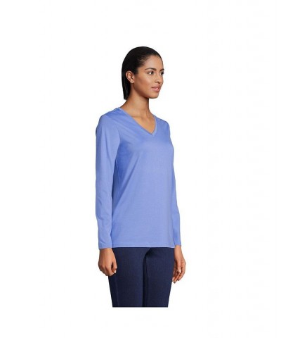 Women's Relaxed Supima Cotton Long Sleeve V-Neck T-Shirt Blue $29.97 Tops