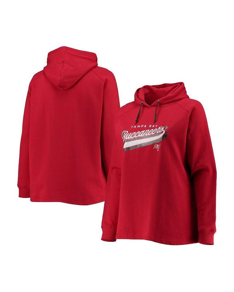 Women's Branded Red Tampa Bay Buccaneers Plus Size First Contact Raglan Pullover Hoodie Red $33.12 Sweatshirts