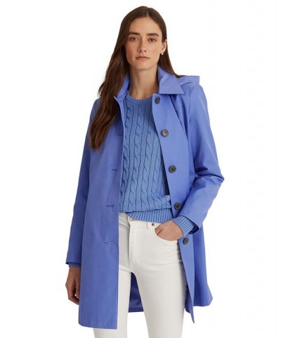 Women's Hooded Raincoat Blue $69.58 Coats