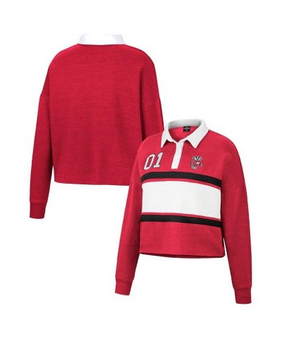 Women's Heather Red Wisconsin Badgers I Love My Job Rugby Long Sleeve Shirt Heather Red $30.59 Tops