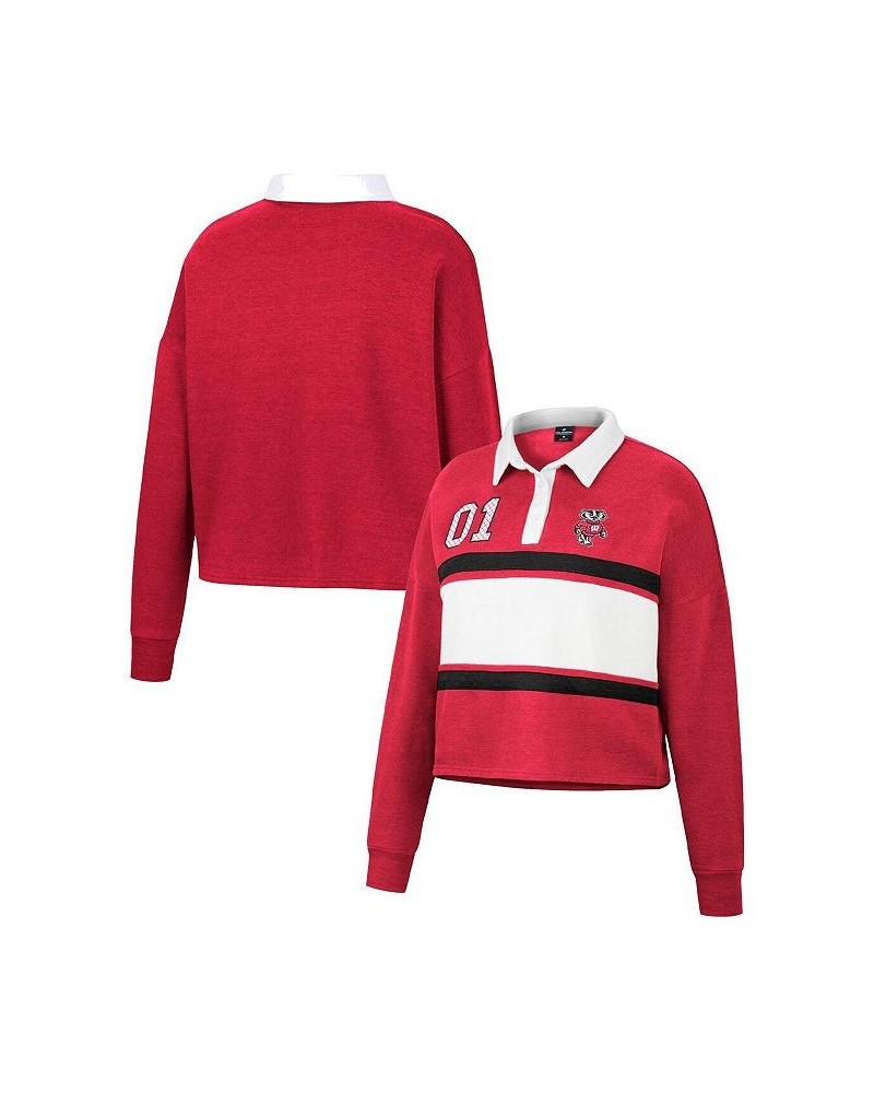 Women's Heather Red Wisconsin Badgers I Love My Job Rugby Long Sleeve Shirt Heather Red $30.59 Tops