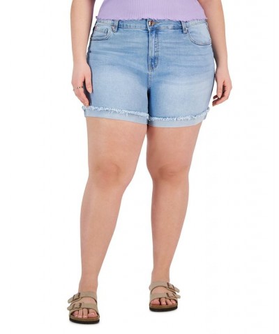 Trendy Plus Size Frayed Cuffed Denim Shorts Balacava $17.99 Shorts