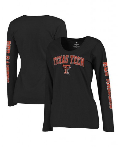 Women's Branded Black Texas Tech Red Raiders Arch Over Logo Scoop Neck Long Sleeve T-shirt Black $19.59 Tops