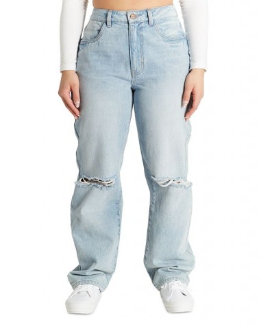 Juniors' Ripped High-Rise Dad Jeans Light Wash $14.70 Jeans