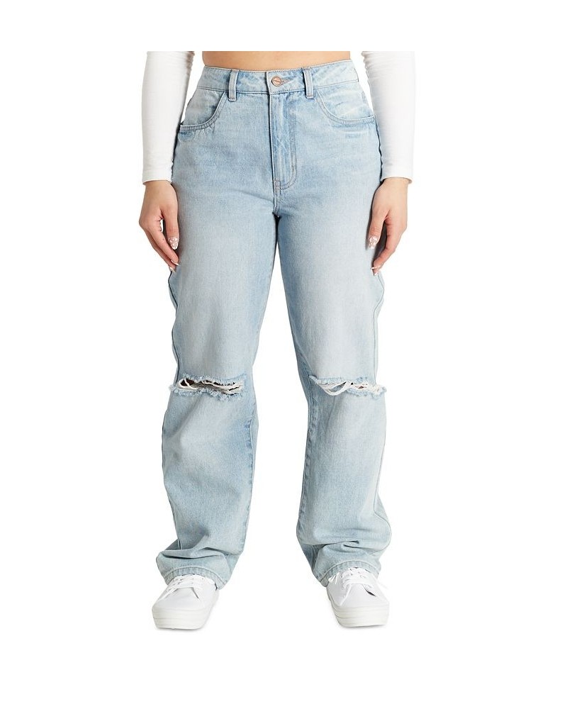 Juniors' Ripped High-Rise Dad Jeans Light Wash $14.70 Jeans