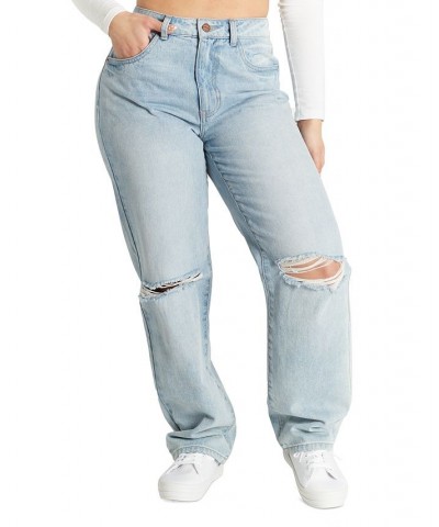 Juniors' Ripped High-Rise Dad Jeans Light Wash $14.70 Jeans