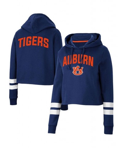 Women's Navy Auburn Tigers Throwback Stripe Cropped Pullover Hoodie Navy $24.60 Sweatshirts