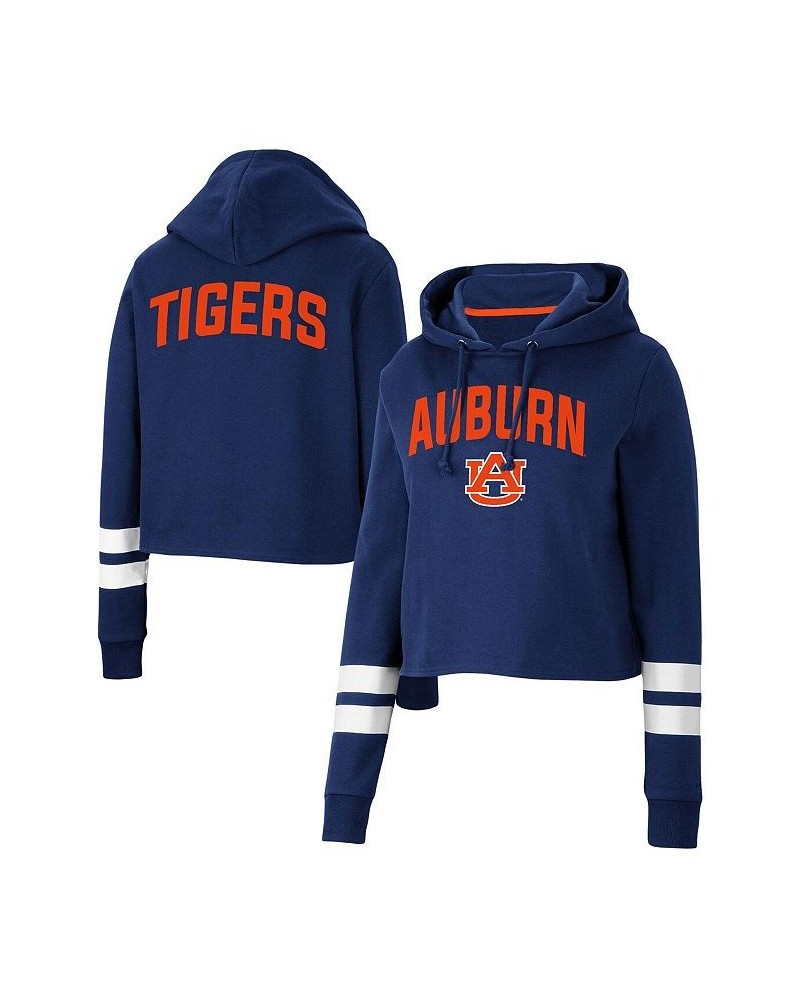 Women's Navy Auburn Tigers Throwback Stripe Cropped Pullover Hoodie Navy $24.60 Sweatshirts