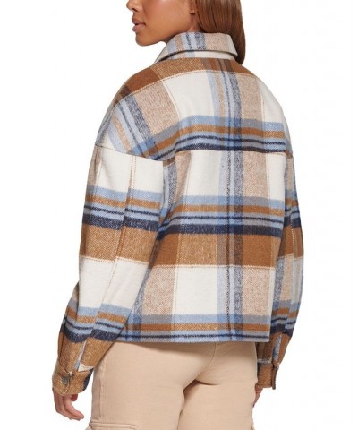 Women's Wool Blend Shorty Shacket Navy, Tan Plaid $66.50 Jackets