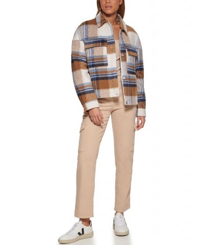 Women's Wool Blend Shorty Shacket Navy, Tan Plaid $66.50 Jackets