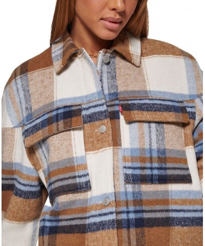 Women's Wool Blend Shorty Shacket Navy, Tan Plaid $66.50 Jackets