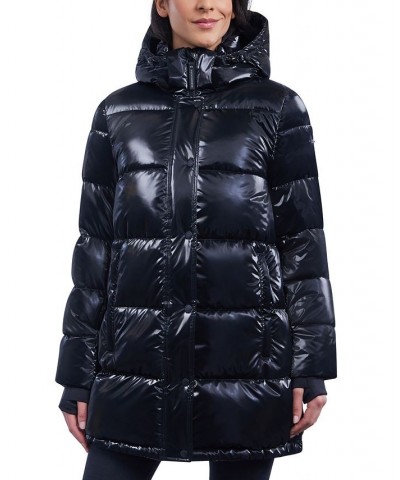 Women's Shine Hooded Puffer Coat Black $60.80 Coats