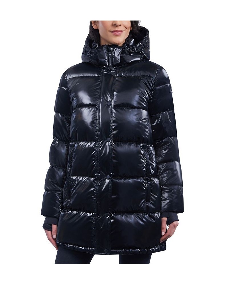 Women's Shine Hooded Puffer Coat Black $60.80 Coats