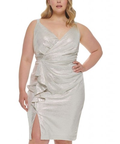 Plus Size Surplice Ruffle Dress Champagne $77.42 Dresses