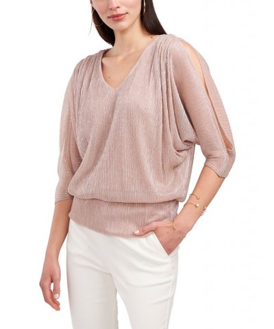 Split-Sleeve Metallic Blouson Top Purple $40.29 Tops