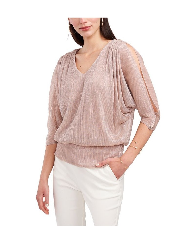 Split-Sleeve Metallic Blouson Top Purple $40.29 Tops