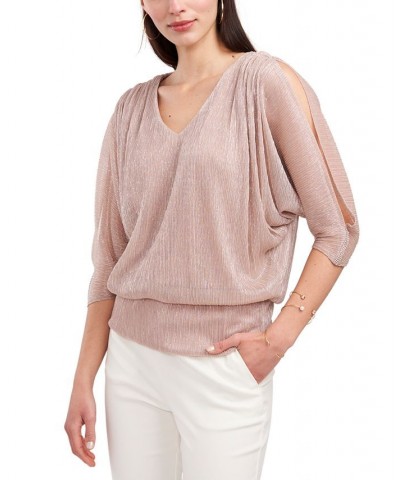 Split-Sleeve Metallic Blouson Top Purple $40.29 Tops