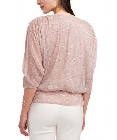 Split-Sleeve Metallic Blouson Top Purple $40.29 Tops