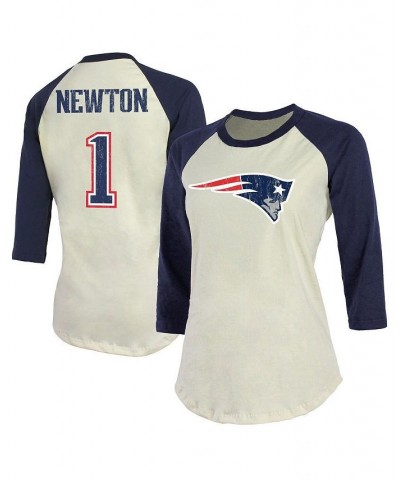 Women's New England Patriots Player Raglan Name and Number 3/4-Sleeve T-shirt Cream, Navy $20.50 Tops