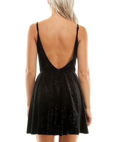 Juniors' Sequined Illusion-Neck Low-Back Dress Black/Silver $21.18 Dresses