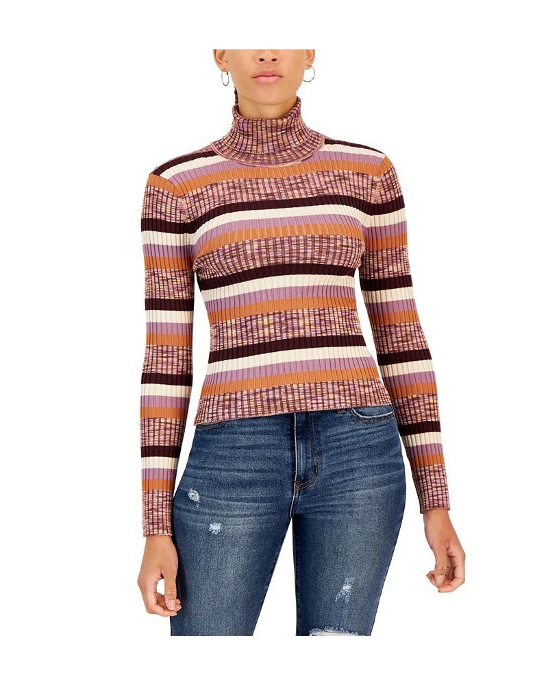 Juniors' Striped Ribbed Turtleneck Sweater Purple $14.70 Sweaters