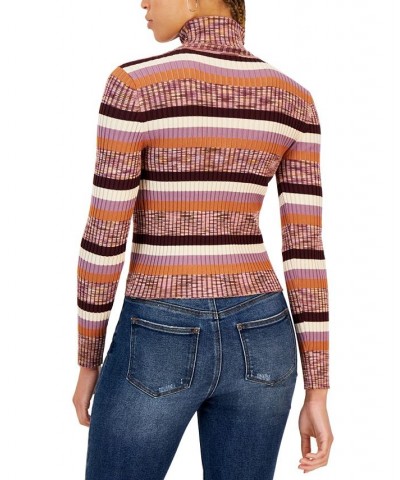 Juniors' Striped Ribbed Turtleneck Sweater Purple $14.70 Sweaters