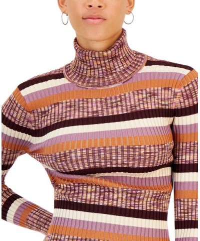 Juniors' Striped Ribbed Turtleneck Sweater Purple $14.70 Sweaters