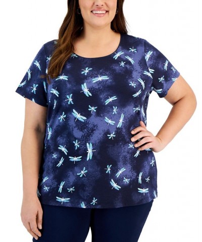 Plus Size Scoop-Neck Short-Sleeve Top Blue $13.24 Tops