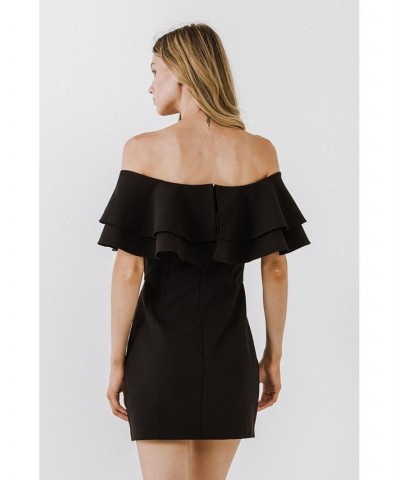 Women's Ruffled Off Shoulder Mini Dress Black $45.00 Dresses