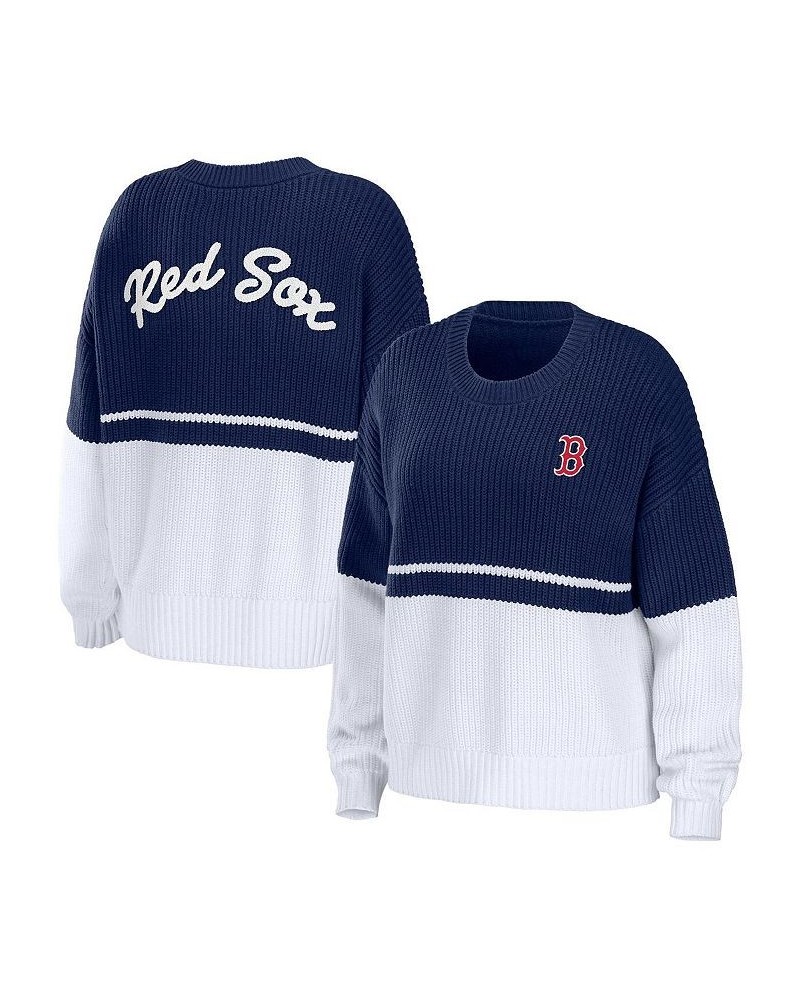 Women's Navy White Boston Red Sox Chunky Pullover Sweatshirt Navy, White $34.10 Sweaters