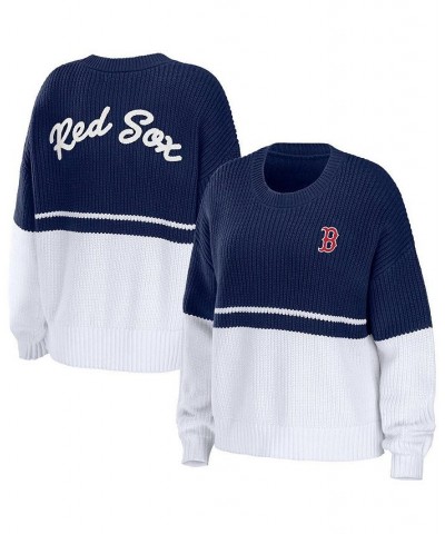 Women's Navy White Boston Red Sox Chunky Pullover Sweatshirt Navy, White $34.10 Sweaters