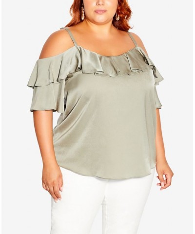 Trendy Plus Size Juliana Cold Shoulder Top Green $35.28 Tops