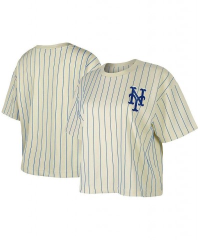 Women's White New York Mets Boxy Pinstripe T-shirt White $20.50 Tops