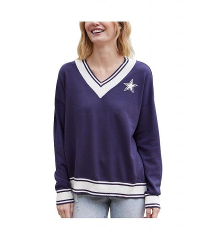 Women's Navy Dallas Cowboys Cricket V-Neck Pullover Sweater Navy $43.52 Sweaters