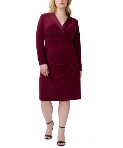 Plus Size Notch-Collar Long-Sleeve Dress Wine $48.87 Dresses