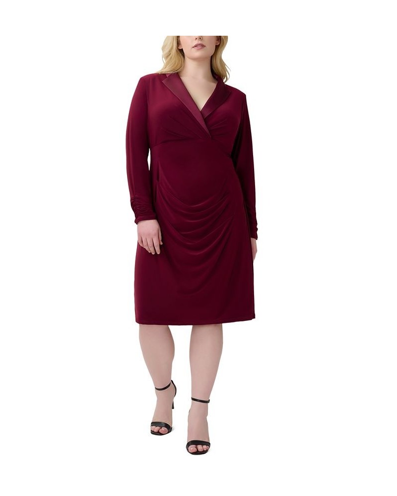 Plus Size Notch-Collar Long-Sleeve Dress Wine $48.87 Dresses