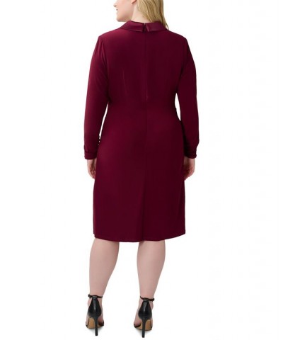 Plus Size Notch-Collar Long-Sleeve Dress Wine $48.87 Dresses