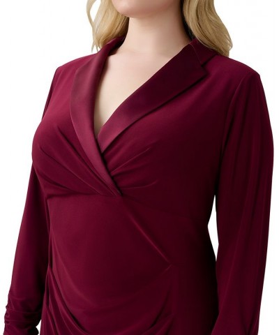 Plus Size Notch-Collar Long-Sleeve Dress Wine $48.87 Dresses