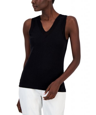 Women's V-Neck Mesh-Trim Tank Top Black $37.38 Tops